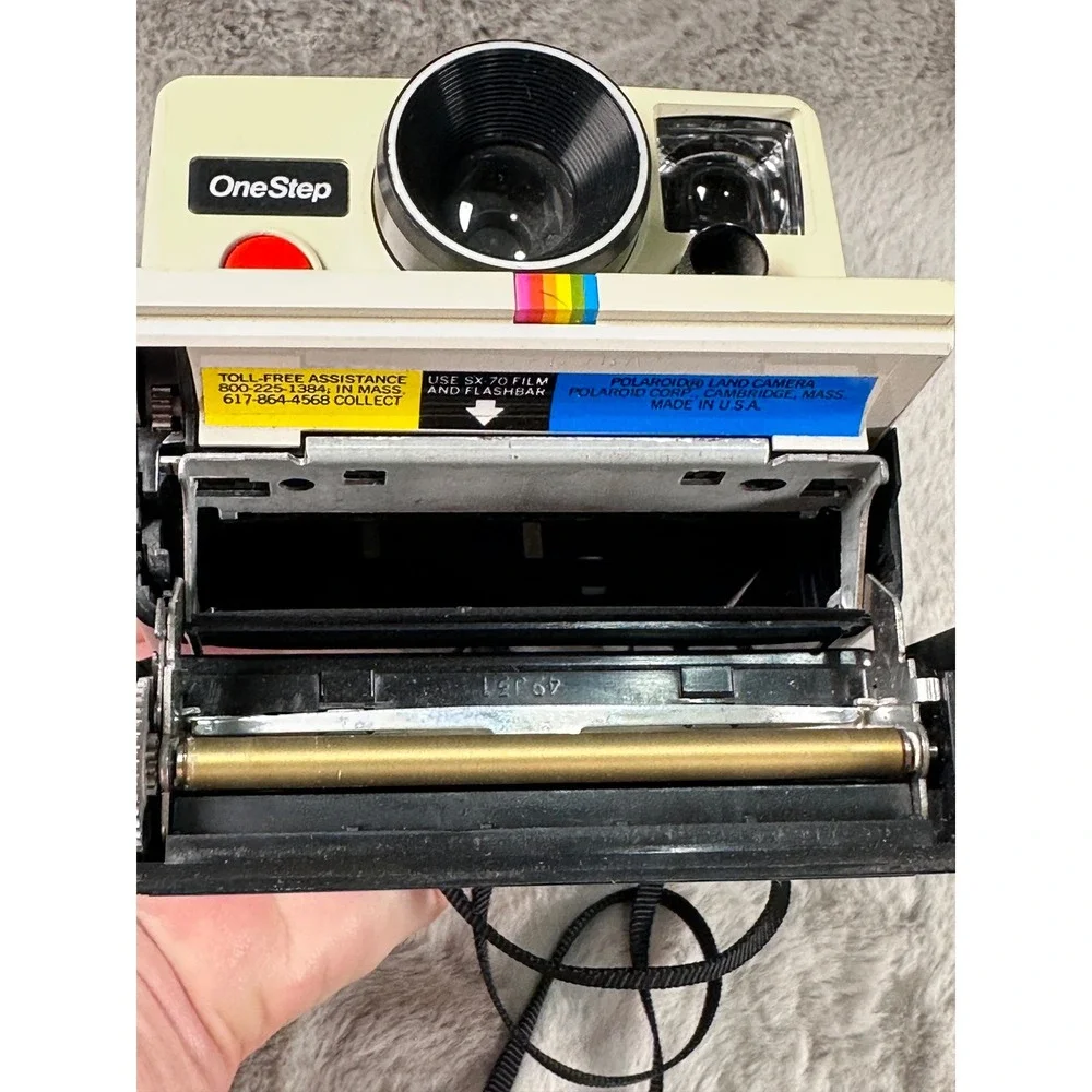 Polaroid Instant Camera OneStep Land Camera Q-Light Flash Rainbow Stripe AS IS
